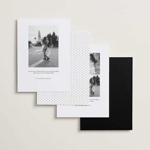This is a tuxedo save the date with standard by Michelle Buckner called horizon printing on recycled smooth signature in standard