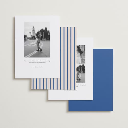 This is a sky save the date with standard by Sumak Studio called bold side printing on recycled smooth signature in standard