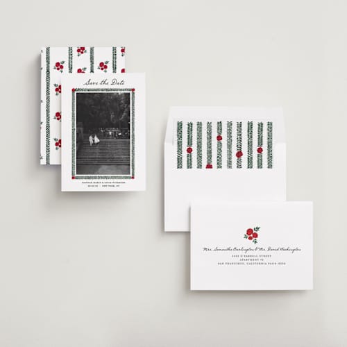 This is a rose save the date with standard by Studio Suku called garden rose printing on recycled smooth signature in standard