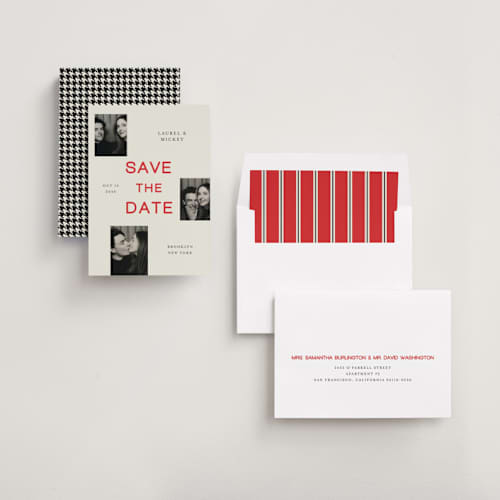 This is a poppy save the date with standard by Studio Suku called little snapshots printing on recycled smooth signature in standard