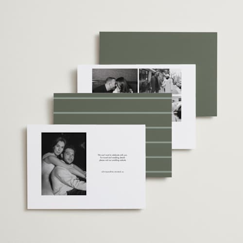 This is a pine save the date with standard by Lea Delaveris called wonder duo printing on recycled smooth signature in standard