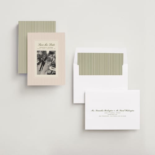 This is a blush save the date with standard by Ellen Schlegelmilch called hayden printing on recycled smooth signature in standard