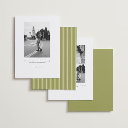 This is a olive save the date with standard by Ellen Schlegelmilch called rory printing on recycled smooth signature in standard