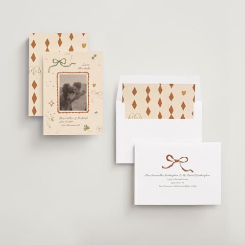 This is a magic save the date with standard by Sumak Studio called pure magic printing on recycled smooth signature in standard