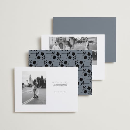 This is a smoke save the date with standard by Morgan Kendall called stamp printing on recycled smooth signature in standard