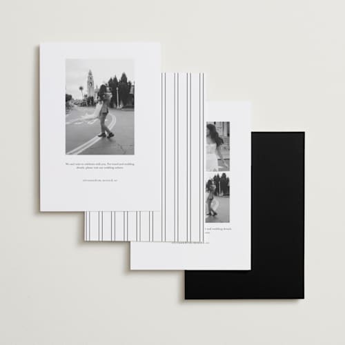 This is a cotton save the date with standard by Stacey Meacham called minimal grid printing on signature in standard