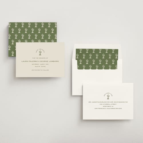 This is a agave save the date with standard by Megan Davis called pearl snap printing on signature in standard