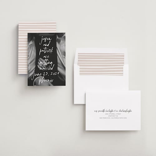 This is a marshmallow save the date with standard by Keen Peachy called oh by the way printing on recycled smooth signature in standard