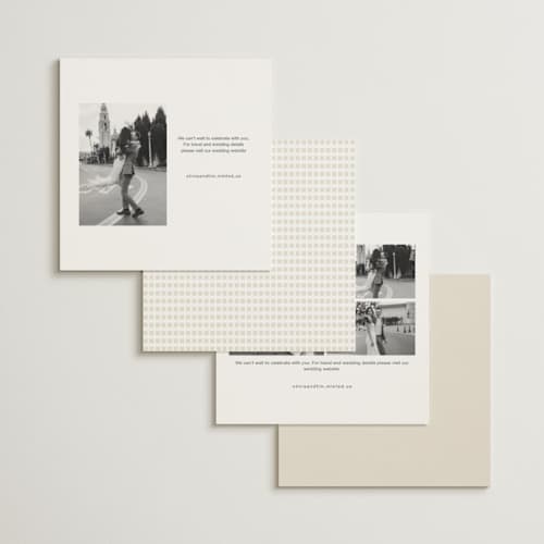 This is a cream save the date with standard by Cleghorn Creative called be there or be square printing on signature in square