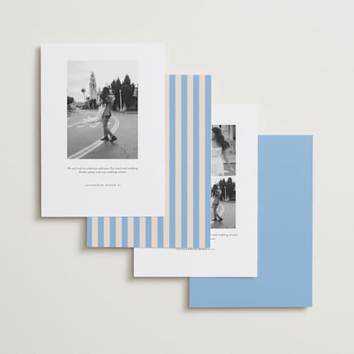 This is a dusty blue save the date with standard by Leah Ragain called outlined date printing on recycled smooth signature in standard