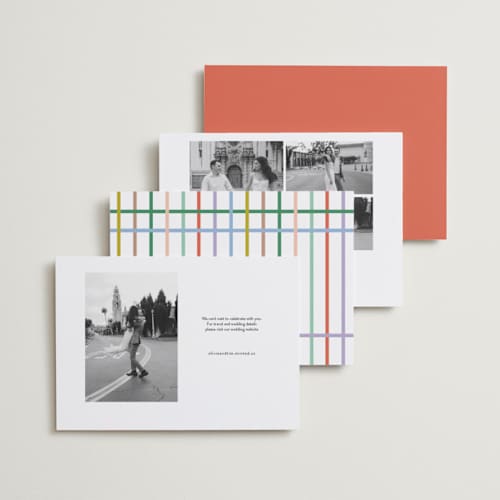 This is a candy save the date with standard by Kelly Watkins called color frame printing on recycled smooth signature in standard