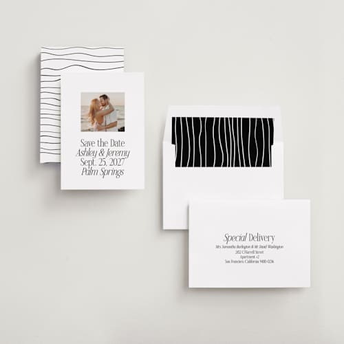 This is a cloud save the date with standard by Heather Schertzer called miami printing on recycled smooth signature in standard