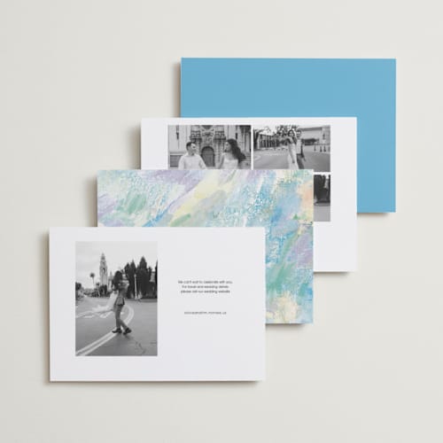 This is a morning save the date with standard by Helena Vitto called love lettering printing on recycled smooth signature in standard