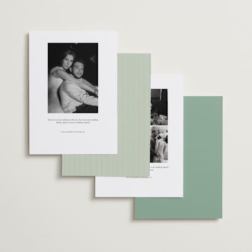 This is a sage save the date with standard by Leia Matt called marbled editorial printing on recycled smooth signature in standard