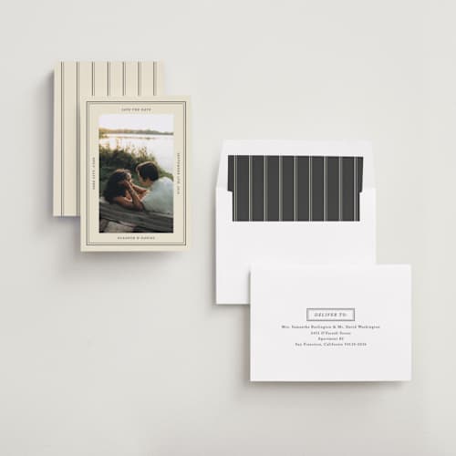 This is a ash save the date with standard by Ellen Schlegelmilch called nautical printing on recycled smooth signature in standard