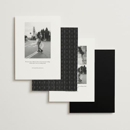 This is a pearl save the date with standard by Hooray Creative called beautifully scripted printing on signature in standard