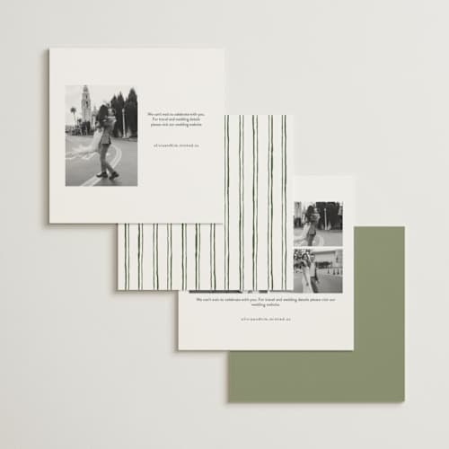 This is a moss save the date with standard by Cass Loh called handwritten printing on signature in square