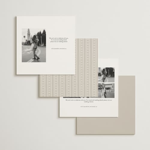 This is a cotton save the date with standard by Amy Kross called aspen knoll printing on signature in standard