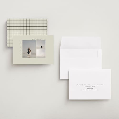 This is a vanilla save the date with standard by Bryanna Mehner called minimal printing on recycled smooth signature in grand