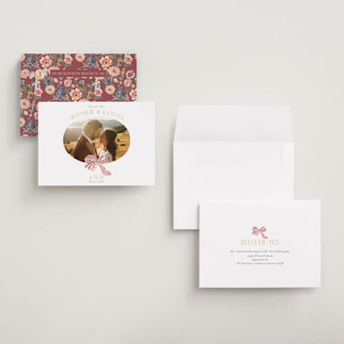 This is a rose save the date with standard by Itsy Belle Studio called ruban en fleur printing on recycled smooth signature in grand