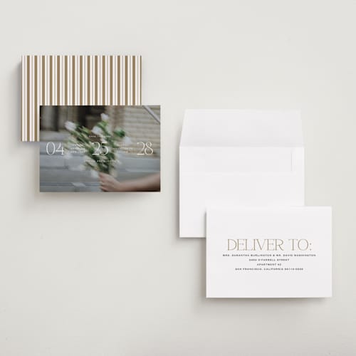 This is a chiffon save the date with standard by Heather Schertzer called updated printing on recycled smooth signature in grand