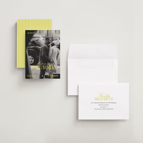 This is a sunline save the date with standard by Pixel and Hank called metro printing on recycled smooth signature in grand