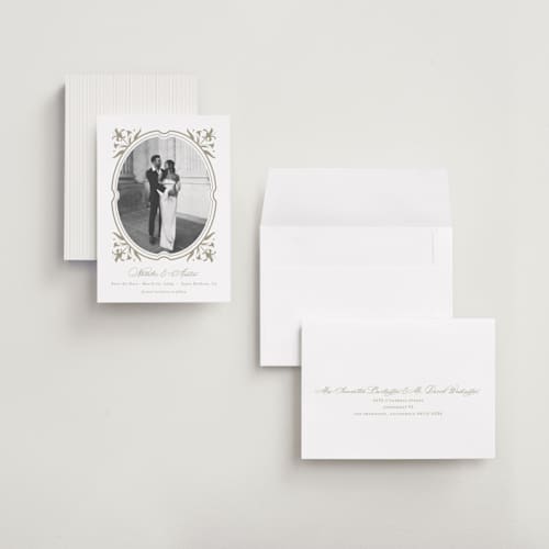 This is a paris rain save the date with standard by Jennifer Postorino called calia printing on recycled smooth signature in grand