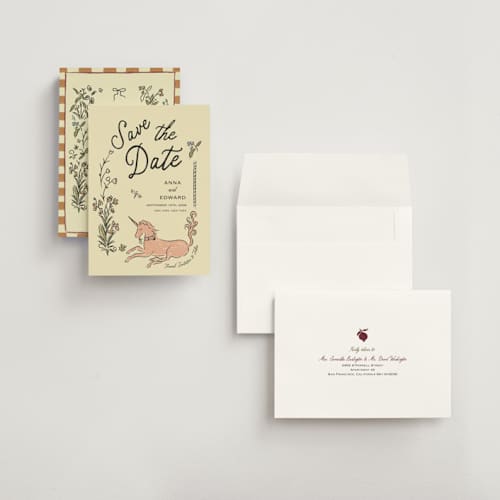 This is a oat save the date with standard by Helena Vitto called love rests in a garden printing on signature in grand