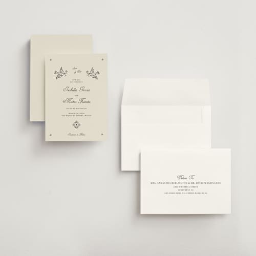This is a ivory save the date with standard by Ani Somi called milagro printing on signature in grand