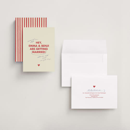 This is a latte save the date with standard by Helena Vitto called love note printing on signature in grand