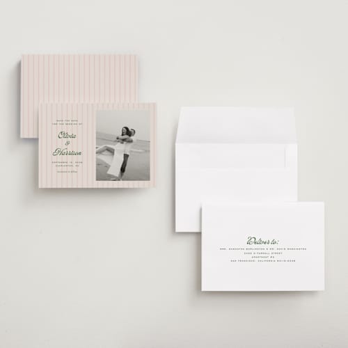 This is a blush save the date with standard by Ellen Schlegelmilch called harrison printing on recycled smooth signature in grand