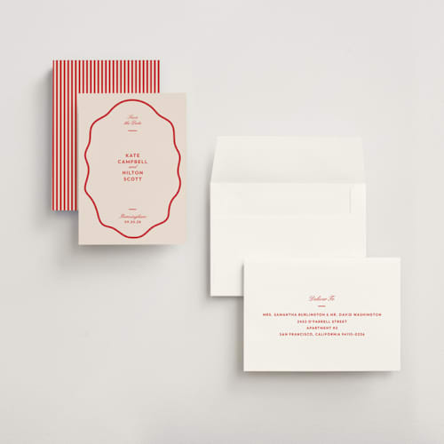 This is a cherry save the date with standard by Megan Davis called croquet printing on signature in grand