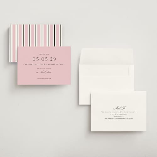 This is a peony save the date with standard by Megan Davis called nola printing on signature in grand