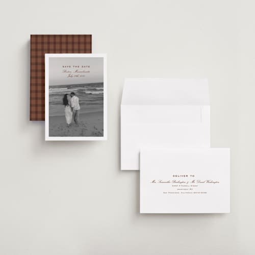 This is a pecan save the date with standard by chocomocacino called flatkaka printing on recycled smooth signature in grand