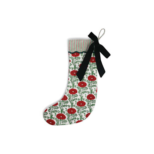 This is a multicolor holiday decorations by Inner Child called blockprint stocking in araminta green in standard