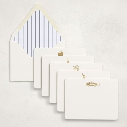 This is a gilded stationery set by Teju Reval called gilded nyc (set of 10) in standard