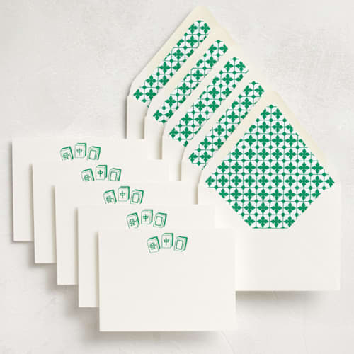 This is a kelly stationery set by Jennifer Lew called mahjong (set of 10) in standard