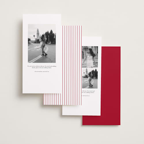 This is a berry save the date with standard by Inkblot Design called together printing on recycled smooth signature in tall