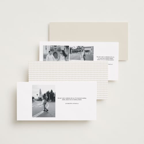 This is a cream save the date with standard by Cleghorn Creative called be there or be square - save the date printing on signature in tall