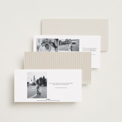 This is a dove save the date with standard by Olivia Kanaley Inman called parker printing on recycled smooth signature in tall