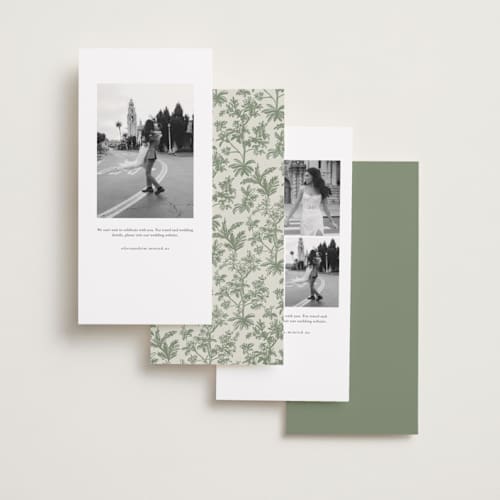 This is a jungle save the date with standard by Jenna Holcomb called vintage tropics printing on recycled smooth signature in tall