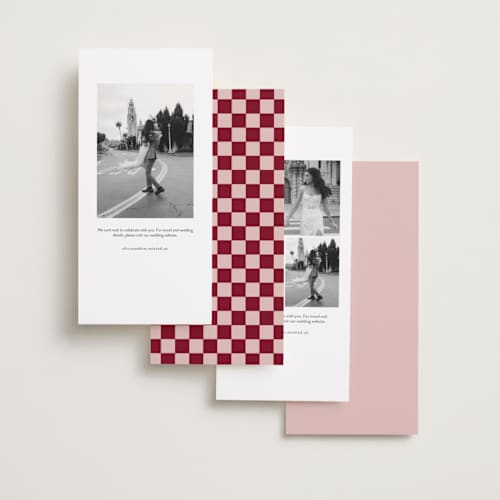This is a scarlet save the date with standard by Creo Study called modern showcase printing on recycled smooth signature in tall