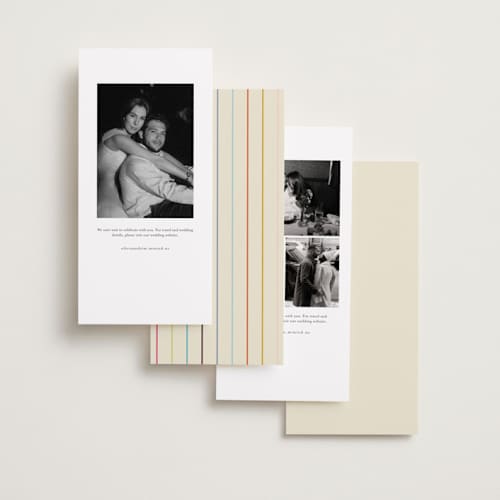This is a cream save the date with standard by Ellen Schlegelmilch called scrapbook stars printing on recycled smooth signature in tall