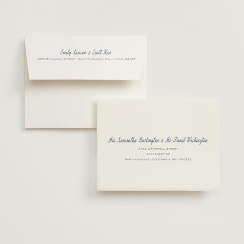 This is a blueberry wedding thank you cards with standard by Carolyn MacLaren called deluxe printing on recycled smooth signature in standard