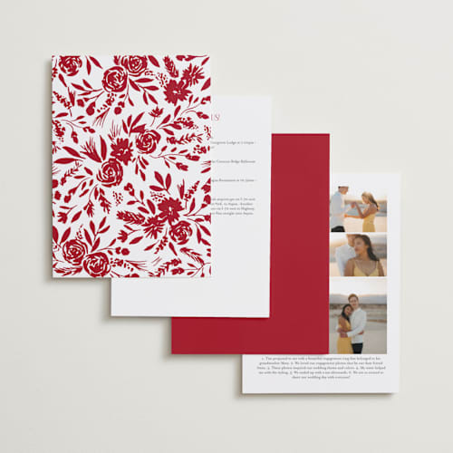 This is a ruby foil stamped wedding invitations with foil pressed by Yaling Hou Suzuki called garden vines printing on signature in standard
