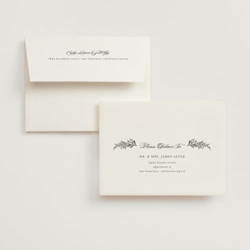 This is a cream wedding thank you cards with foil pressed by Grace Kreinbrink called classic branches printing on recycled smooth signature in standard