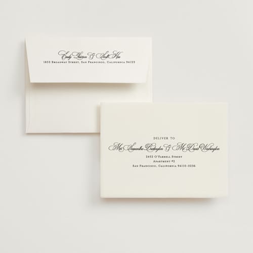 This is a silk wedding thank you cards with foil pressed by Kelly Schmidt called monogram script printing on recycled smooth signature in standard