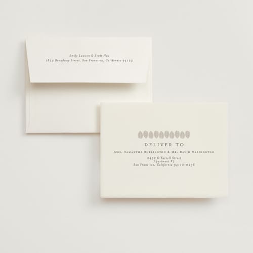 This is a sand wedding thank you cards with foil pressed by Nicole Walsh called elegant trio printing on recycled smooth signature in standard