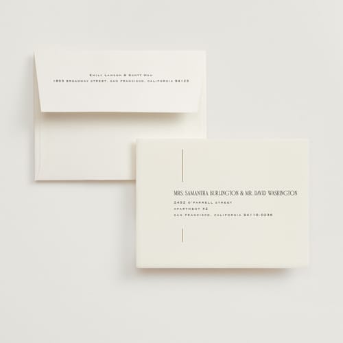 This is a silk wedding thank you cards with foil pressed by Laura Hankins called linear printing on recycled smooth signature in standard
