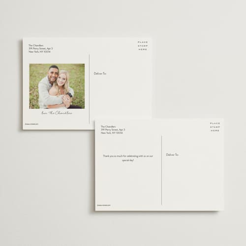 This is a moss thank you postcards with standard by Cass Loh called handwritten printing on signature in postcard